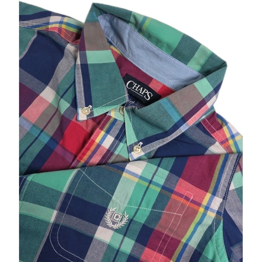 Chaps Easy Care Shirt Medium Plaid Button Down Long Sleeve Casual Mens‎